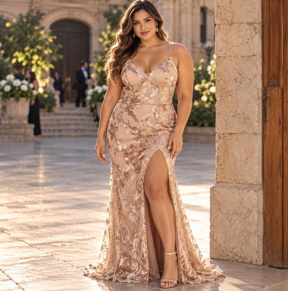 NWT Alamour The Label Lyla Rose Gold Sequin Formal Gown Dress Size XL